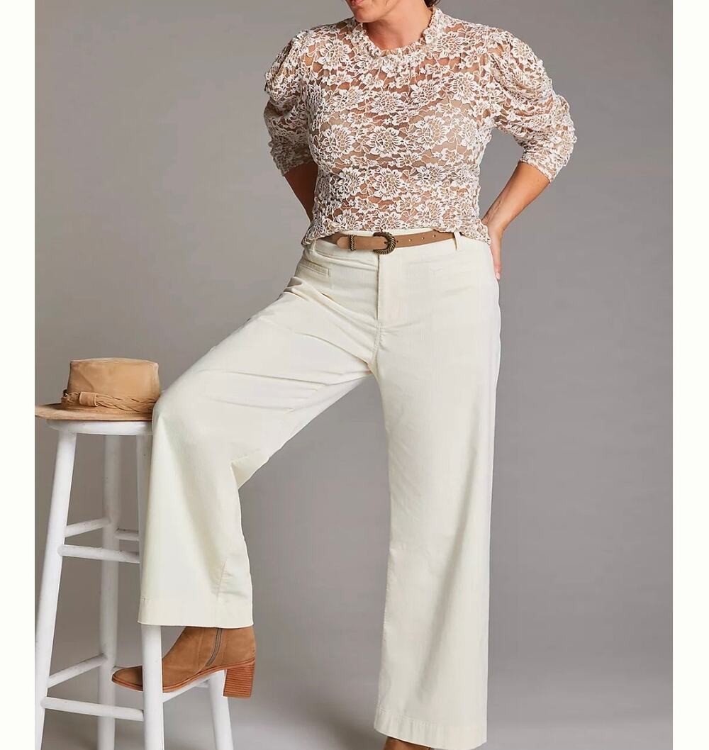 Maeve Collette Wide Leg Corduroy Trousers Light Yellow 22W Anthropologie NWOT